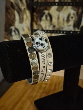 Tan Leather Wrap Bracelet with Button Accent and Studs